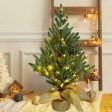 Juegoal 24Inch Pre-lit Christmas Pine Tree, with 50 Warm White Fairy Lights Tabletop Artificial Tree, Small Light up Pine Tree with Burlap Wooden Base for Xmas, Spring Home Decorations Discount