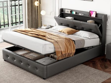 Serafina Leather Ottoman Bed with Headboard Storage + USB + Type C Charging Online Hot Sale