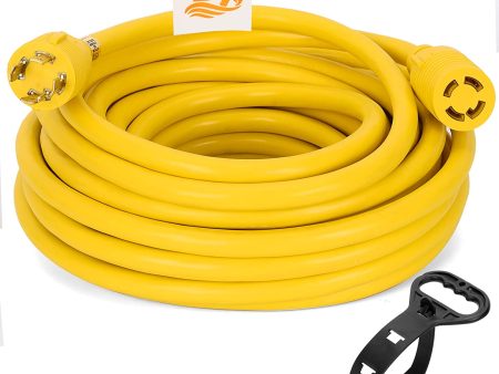 S7 50ft Heavy Duty Generator Locking Power Cord NEMA L14-30P L14-30R, 4 Jaw 10 Gauge SJTW Cable, 125 250V 30Amp 7500 Watt Yellow Generator Locking Extension Cord Supply