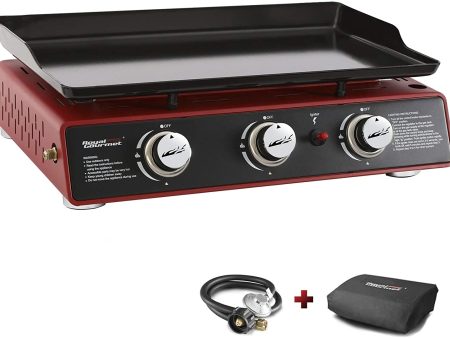 Royal Gourmet PD1301R 24-Inch 3-Burner Portable Table Top Gas Grill Griddle, 25,500 BTUs, Red Hot on Sale