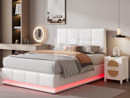 Dario White Leather LED Ottoman Storage Bed with Adjustable Headboard For Cheap