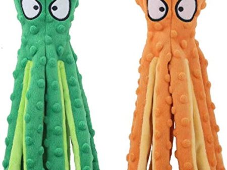 IDekooror  Dog Squeaky Toys Octopus - No Stuffing Crinkle Plush Dog Toys for Puppy Teething, Durable Interactive Dog Chew Toys for Small to Medium Dogs Training and Reduce Boredom, 2 Pack(Green+Orange) For Sale