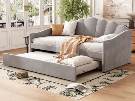 Giovanni Grey Plush Velvet 3 Seater Daybed Sofa Bed Trundle Guest Online now