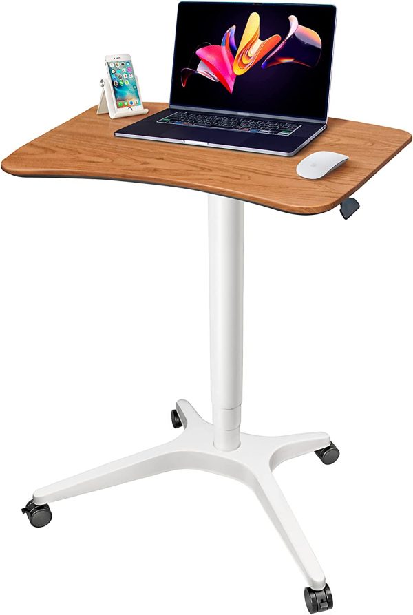 KORGOL 47  Mobile Standing Desk(26  W*19.3  D), Adjustable Height Laptop Desk, Pneumatic Desk with Gas Spring Riser, Podium for Home, Office，Classroom，Medical, (29  to 46.9  H) (Walnut) Supply