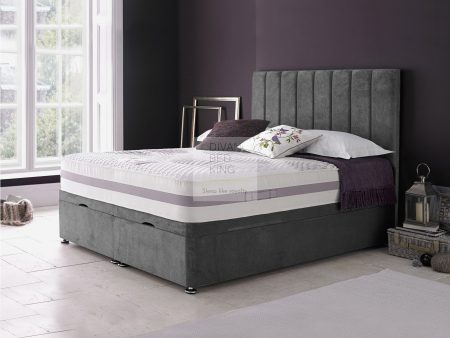 Amberlyn Luxury Ottoman Divan Bed with Stripe Floor Standing Headboard Option Sale