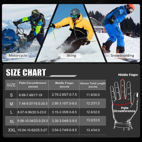 MCTi Waterproof Mens Ski Gloves Winter Warm 3M Thinsulate Snowboard Snowmobile Cold Weather Gloves Black Large For Discount