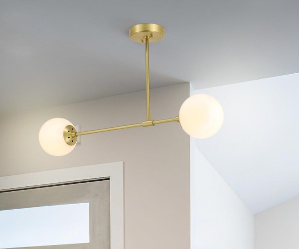 Semi Flush Mount Ceiling Light, 2 Light Globe, Satin Brass Online