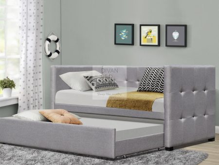 Tacitus 2 Seater Cube Design Grey Linen Daybed Sofa Bed Trundle Guest Bed For Discount