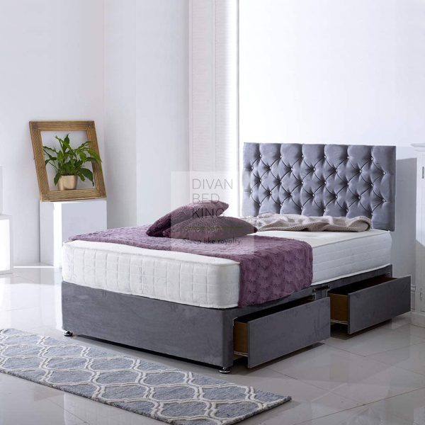 Jamie Reinforced Divan Bed Set with Button Headboard Hot on Sale