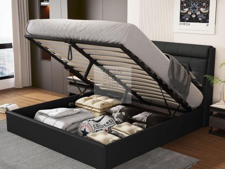 Carmine Black Leather Ottoman Storage Bed with Headboard Storage Online Sale