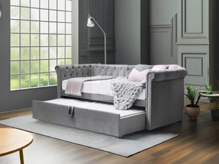 Kefeira 3 Seater Grey Plush Velvet Pull Out Sofa Bed Couch Daybed Trundle with Drawer For Cheap