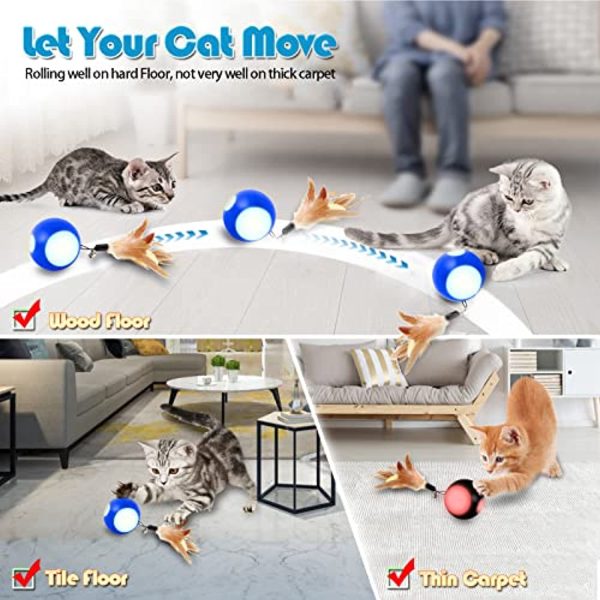 Blinkbrione Cat Toys Busy Ball, Automatic Moving Exercise Ball for Indoor Cats Kitten, Rechargable Interactive Feather cat Toy with Bell & LED Light for Your pet Birthday Gift Supply