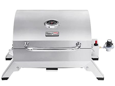 Royal Gourmet GT1001 Stainless Steel Portable Grill, 10000 BTU BBQ Tabletop Gas Grill with Folding Legs and Lockable Lid, Outdoor Camping, Deck and Tailgating, Silver on Sale