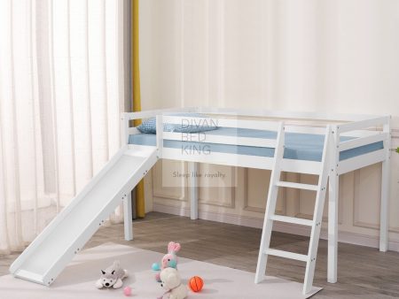 Timothy Slide Kids White Wooden Mid Sleeper Cabin Bunk Bed with Ladder Online Sale