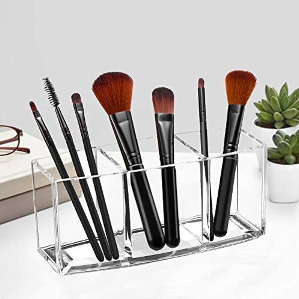 Weiai Acrylic Makeup Brush Organizer Holder Clear Cosmetic Brushes Storage with 3 Slots Online