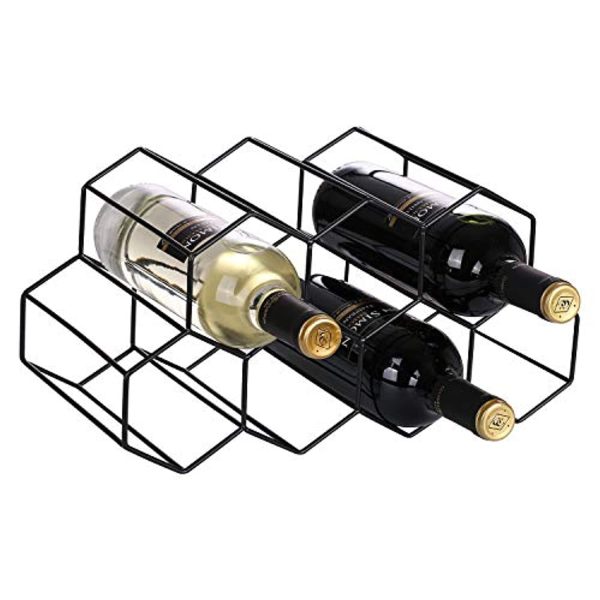 RiteSune Wine Rack Countertop, 9 Bottle Honeycomb Modern Tabletop Wine Bottle Holder for Wine Storage For Sale