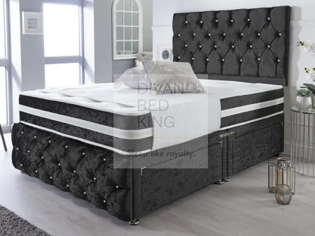 Orlando Black Crushed Velvet Divan with Airflow Spring Memory Mattress For Discount