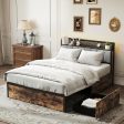 Henry Maldonado Metal Grey Linen Bed with 4 Drawers with Smart LED Lights, Power Outlets & USB Ports Discount