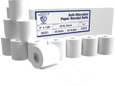 Alliance Armor Receipt Paper Roll, 3  x 130 , 50 Rolls Carton Supply