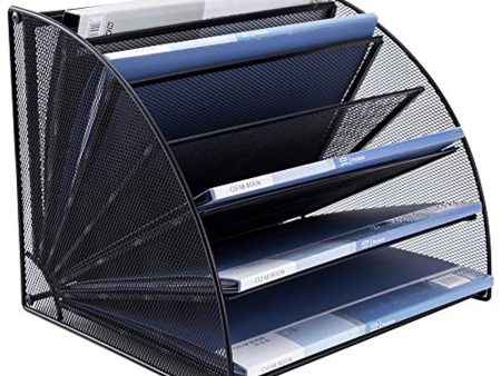 EASEPRES Fan-Shaped Desk File Folder Organizer 6 Compartment Mail Magazine Holder, Black on Sale