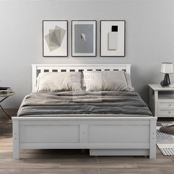 4ft6 Double Florissa White Wooden Bed Frame with 2 Drawers Cheap