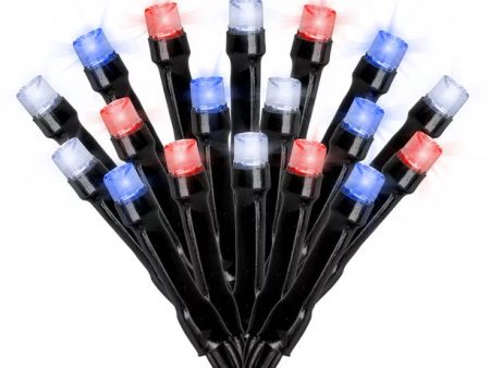 125 Solar Powered LED String Lights, 68 Feet - Red, White & Blue For Discount