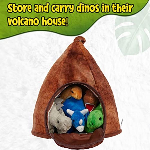 Prextex Dinosaur Jurassic Volcano House with 5 Plush Dinosaurs Stuffed Animals, Great for Kids Plush Toys for Toddlers, Boys and Girls For Cheap