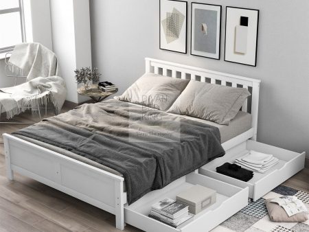 4ft6 Double Florissa White Wooden Bed Frame with 2 Drawers Cheap