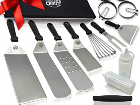 Wanbasion 16 PC Griddle Accessories Set- Metal Spatula Set, Commercial Heavy Duty Stainless Steel,Flat Top,Grill,Indoor-Outdoor For Cheap