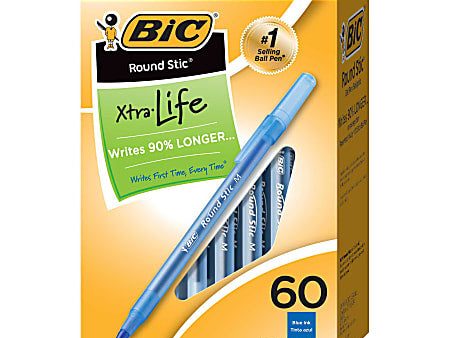 BIC Round Stic Ballpoint Stick Pens, Blue, 60 Case Online Sale