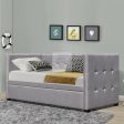 Tacitus 2 Seater Cube Design Grey Linen Daybed Sofa Bed Trundle Guest Bed For Discount