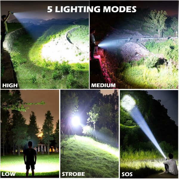 Rechargeable Flashlights 250,000 Lumens, Super Bright LED Flashlight High Lumens with USB Cable, 5 Modes Waterproof Flashlight Powerful Flash Light for Camping Hiking Online Hot Sale