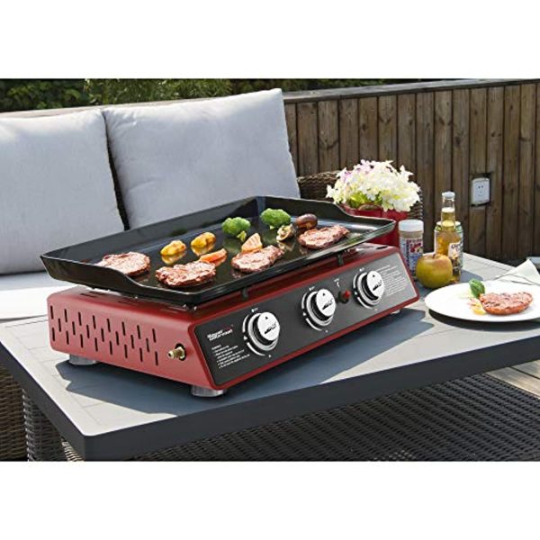 Royal Gourmet PD1301R 24-Inch 3-Burner Portable Table Top Gas Grill Griddle, 25,500 BTUs, Red Hot on Sale