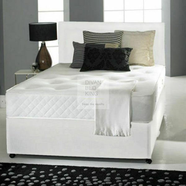 Arlington White Leather Divan Bed with Cooling Gel Spring Memory Mattress Options For Sale