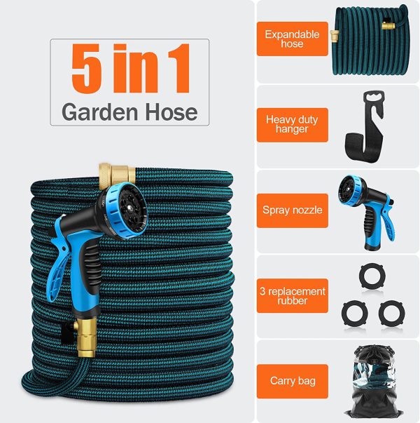 UNFORT Expandable Garden Hose 25Ft,Retractable Garden Hose with 10 Function Spray Nozzle and 3 4 USA StandardSolid Brass Fittings, Lightweight Retractable Collapsible Gardening Flexible Water Hose Supply