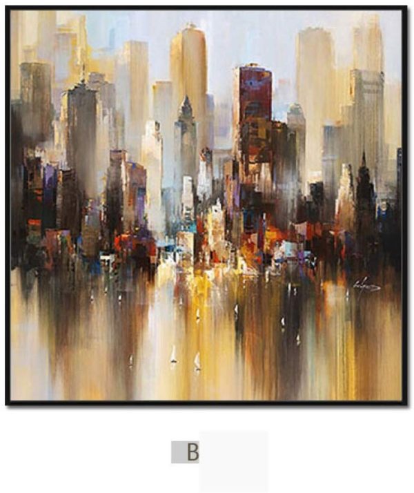 PLLP Modern Minimalist Abstract City Painting, Triple Living Room Sofa Background Wall Decoration Painting, Dining Room Bedroom Wall Painting Online Sale