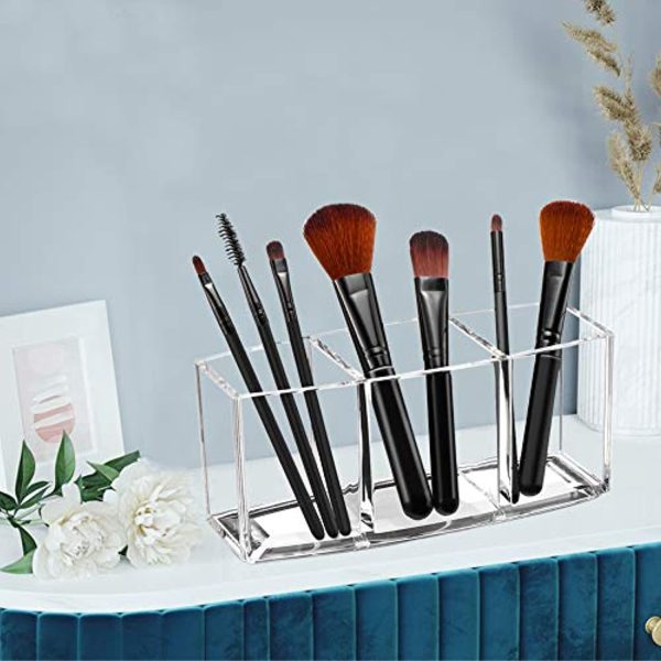 Weiai Acrylic Makeup Brush Organizer Holder Clear Cosmetic Brushes Storage with 3 Slots Online