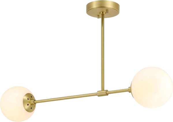 Semi Flush Mount Ceiling Light, 2 Light Globe, Satin Brass Online