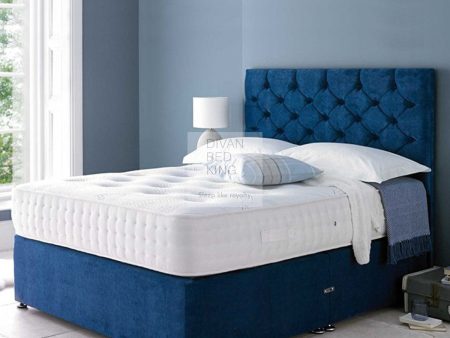 Dante Reinforced Blue Divan Bed Set with Button Headboard Discount