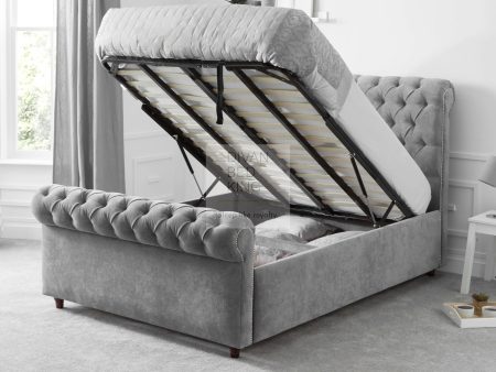 Penelope Upholstered Scroll Sleigh Ottoman Bed Frame For Cheap