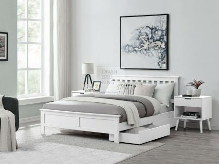 Halvard White Wooden Bed with Drawers Hot on Sale