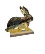 Brass 2 Sided Bunny Rabbit Home Decor Piece W  Wooden Base 5  Sale