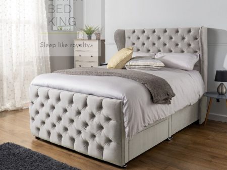 Emerson Luxury Designer Divan Bed with Winged Tall Floor Standing Headboard For Cheap