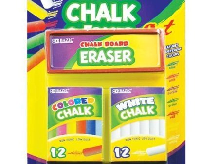 2 Pack - BAZIC 12 Color and 12 White Chalk with Eraser Sets, Assorted by Bazic Discount