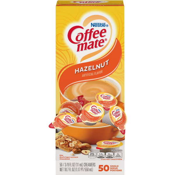 Coffee mate Hazelnut Liquid Creamer, 0.38 oz., 50 Box, 2 25 Cheap