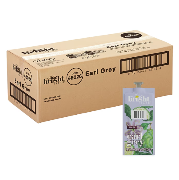 THE BRIGHT TEA CO. Earl Grey Tea FLAVIA Freshpacks, 100 Carton, Best By: 9 7 25 Supply