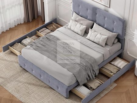 Serava Grey Plush Velvet 4 Drawer Bed with Adjustable Headboard Fashion