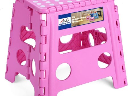 Acko 11 inch Folding Step Stool Lightweight Plastic Step Stool - Foldable Step Stool,Non Slip Folding Stools for Kitchen Bathroom Bedroom Pink For Cheap