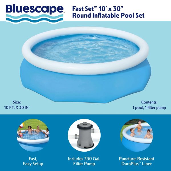 Bluescape Fast Set 10’ x 30” Round Inflatable Soft Sided Above Ground Pool Set Discount