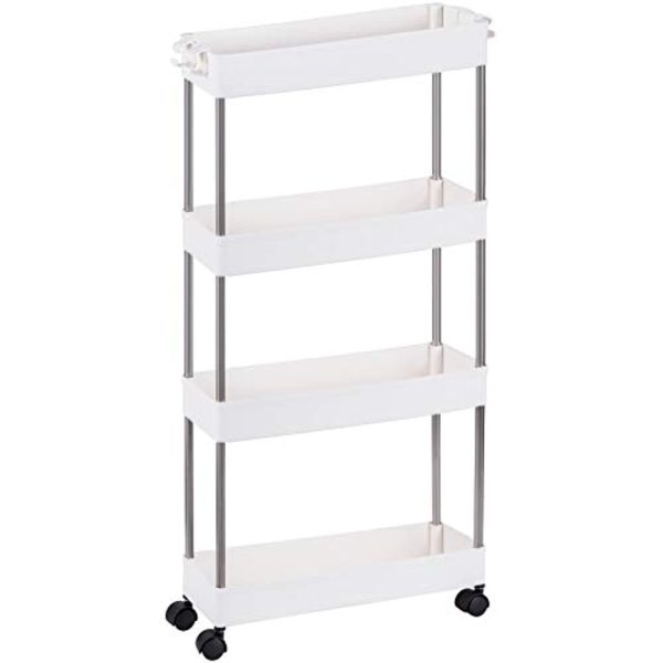 EASEPRES 4 Tier Slim Storage Cart Mobile Shelving Unit Narrow Organizer, Gap Storage Slim Slide Out Pantry Storage Rack for Kitchen Bathroom Laundry Narrow Places, White For Discount